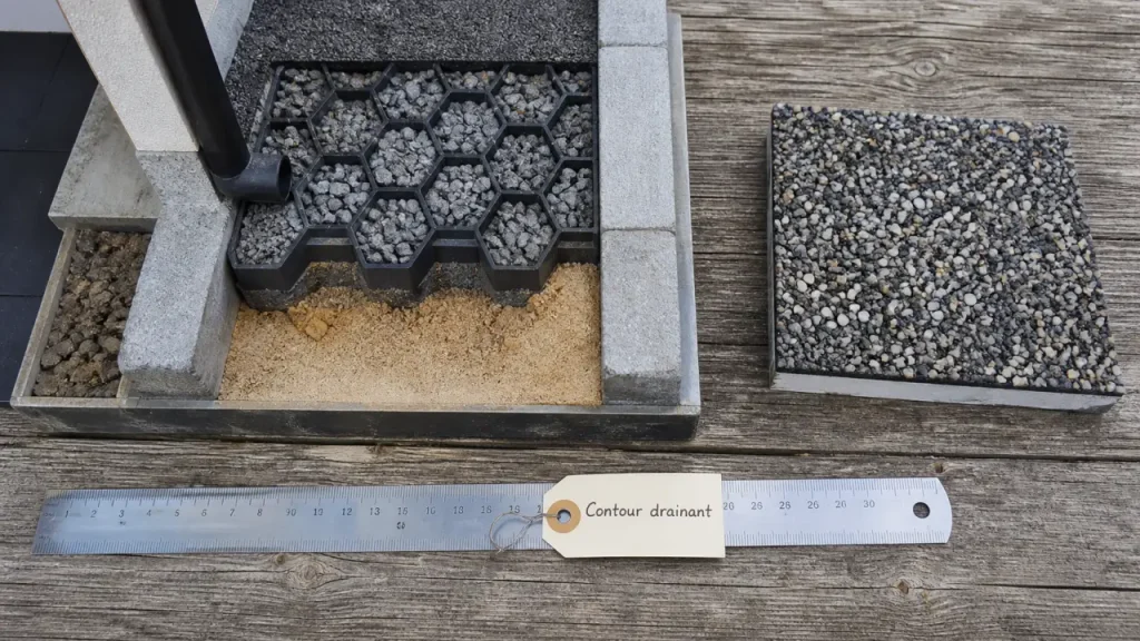 Aménagement pourtour de maison : contour drainant en gravier stabilisé