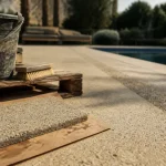 Couleur beton desactivé beige crème avec granulats visibles sur allée