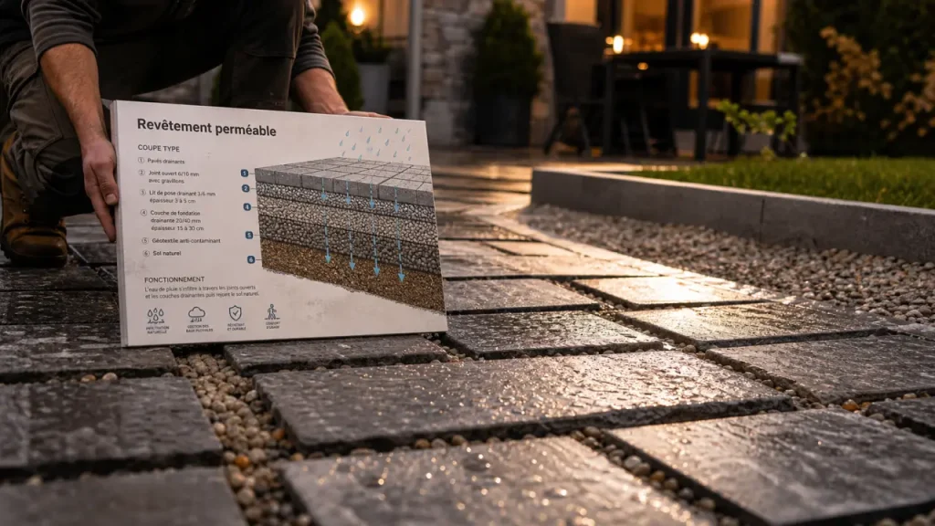 Revêtement perméable sol extérieur : allée drainante et pavés perméables
