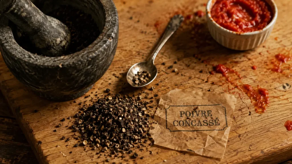 concasse definition : poivre concassé, mortier et épices