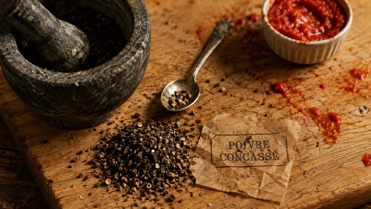 concasse definition : poivre concassé, mortier et épices