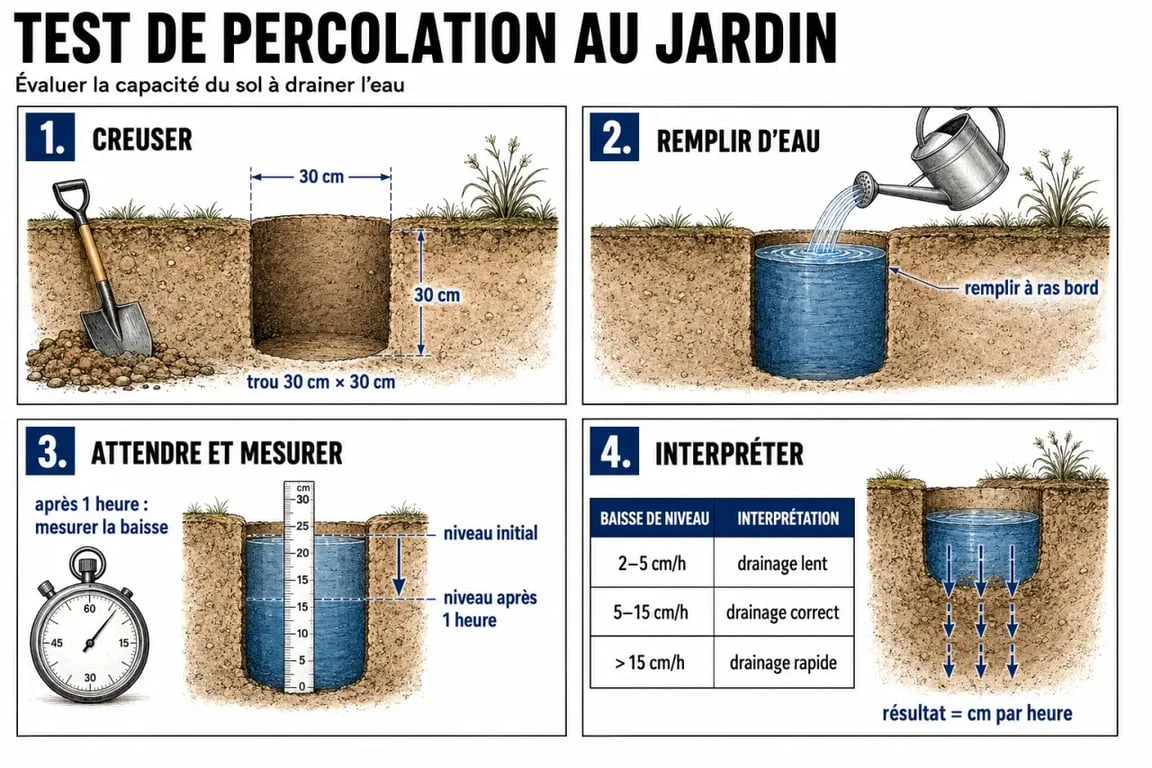 Sol drainant définition : test de percolation pour mesurer la vitesse d’infiltration de l’eau