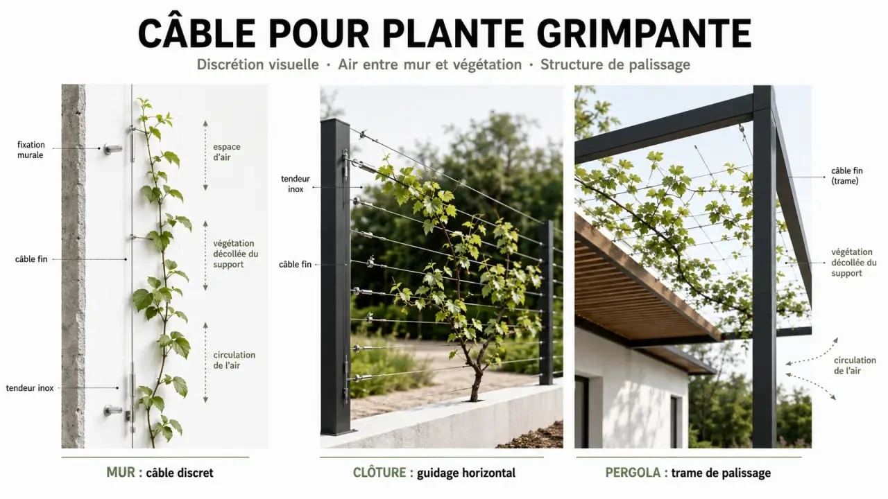 Cable plante grimpante : usages sur mur, clôture et pergola