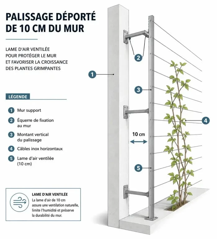 Installation technique de palissage pour plante grimpante pour facade maison