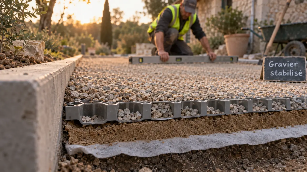 Gravier stabilisé : allée sans ornières, lit réglé