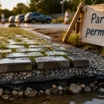 Parking perméable : vue d’un stationnement qui infiltre l’eau et réduit le ruissellement