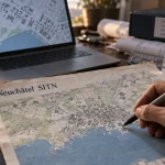 Plan cadastral neuchatel SITN sur ordinateur et papier