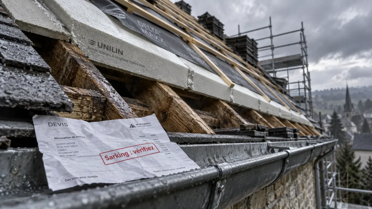Inconvénients sarking : coût plus élevé, toiture rehaussée, isolant posé lors d’une rénovation