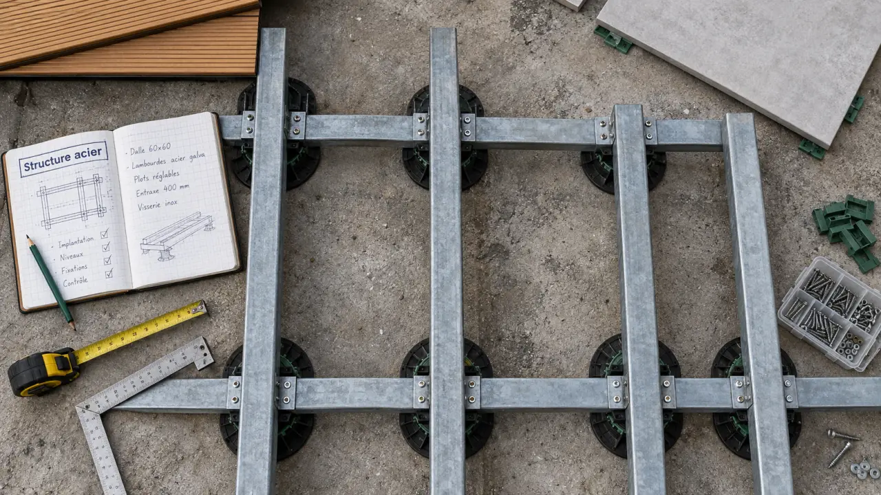 Structure métallique pour terrasse : entraxe et portée des lambourdes