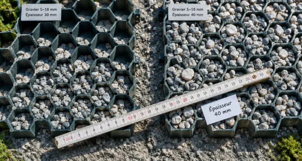 Dalle gravillonnée stabilisée Ecostone Plus : 30 ou 40 mm pour une allée carrossable ?