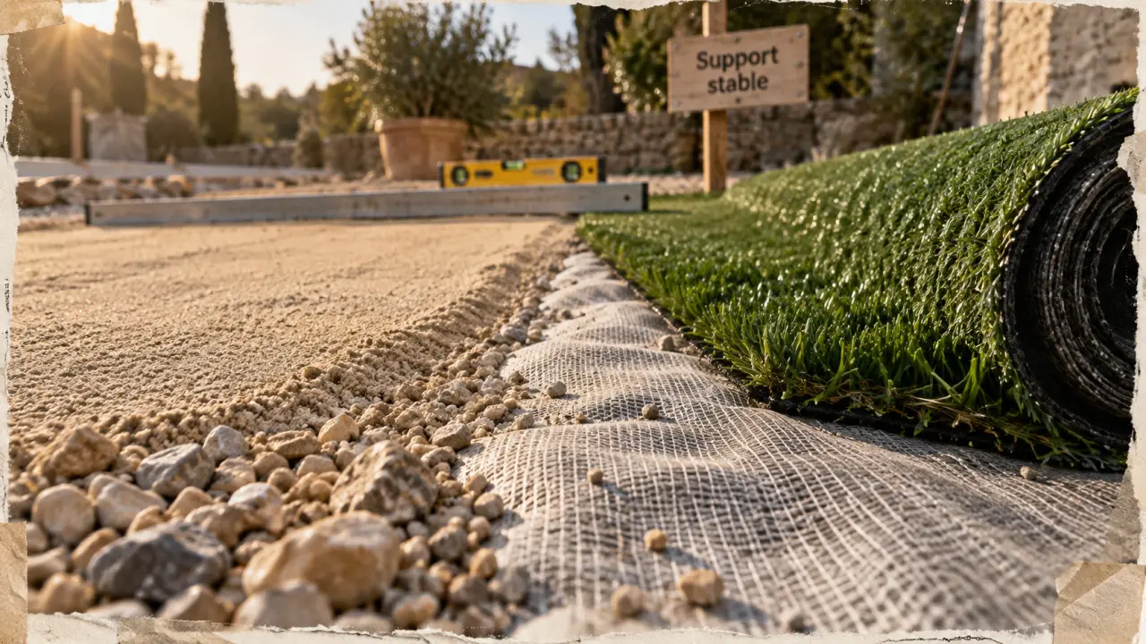 Gravier gazon : support stable avec géotextile et dalle nivelée