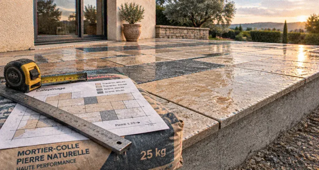 Pierre naturelle pour terrasse : esthétique, gel et budget, les arbitrages à trancher