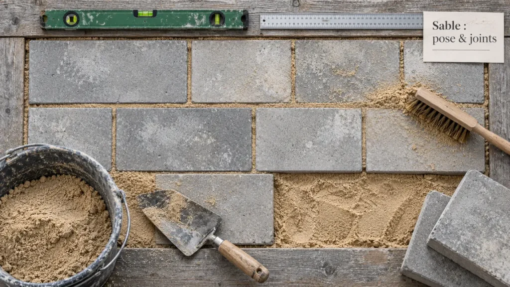 Le sable pour pavage stabilise les joints, à condition de l’adapter au support